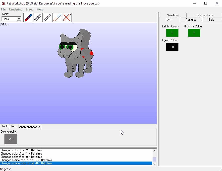 An animated GIF showing the user making a new variation in Pet Workshop and applying new paintball spots to the pet.