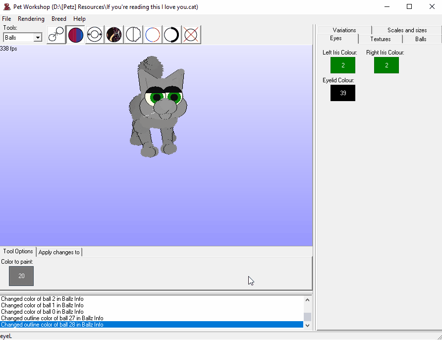 An animated GIF showing the user applying paintball spots to the pet in Pet Workshop.