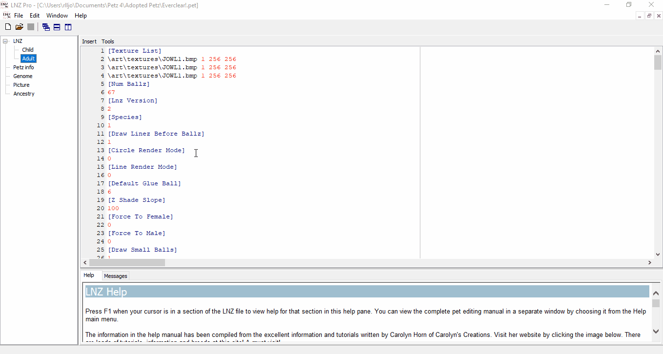 An animated GIF showing the user opening a pet file in LNZ Pro and pasting its contents into LnzLive.