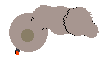 A baby BirdWorm in Petz, with its eyes closed. It is greyish-pink and has a very large head.