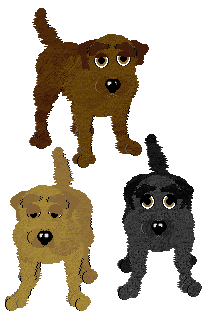 Three Labrador Retrievers in Petz. From top to bottom and left to right, the first one is brown. The second one is tan. The third one is black. All of them have the same tan eyes.