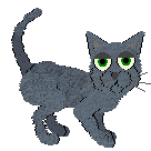A Russian Blue in Petz, with blue-grey fur and green eyes.