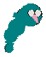 A teal BirdWorm in Petz with white eyes and a pink beak.