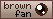 A 'clique', a small digital element, with a white and brown gradient background and a brown outline. The text reads 'brown fan'. A pixel art of a brown eye is to the right.