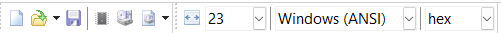 A screenshot of the HxD hexadecimal editor, showing a toolbar at the top. A field beside a symbol of a box with two arrows reads '23'.