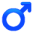 A shiny, blue male symbol, resembling a circle with a line ending in an arrow.