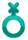 A shiny, teal nonbinary symbol, resembling a circle with a line ending in an X.