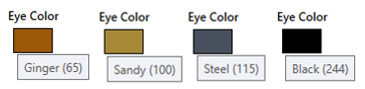 The interface of GenePoolz, a Petz utility, showing that red, yellow, purple, and black eyes pass down as ginger, sandy, steel, and black respectively.