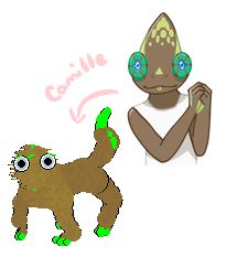 Another anthropomorphic reptile and the variation that is based on them. The tan lizard with green markings is based on Camille, an anthropomorphic Parson's chameleon with blue eyes and a white tanktop.