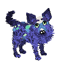 An image of Boreal, an indigo, Chihuaha-eared mixie with blue and green spots, in Petz. She tilts her head and barks.