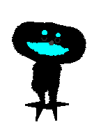 Lopho, a hexed pet designed to look like the black and cyan display of a Greater Lophorina bird-of-paradise, shakes his head and reveals his hidden face.
