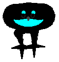 An image of Lopho, a Calico, in Petz. He looks nothing like a cat and instead resembles the black and cyan display of a Greater Lophorina bird-of-paradise. His eyes and beak are both dark grey to blend in.