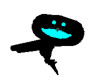 An image of Lopho, a Calico, in Petz. He looks nothing like a cat and instead resembles the black and cyan display of a Greater Lophorina bird-of-paradise. His eyes and beak are both dark grey to blend in. He curiously tilts his head slightly and then tilts it back.