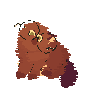 An image of Sebbie, a Sheepdog who looks like a chubby brown chipmunk with round glasses, in Petz. He has green eyes and his glasses are green as well. He sits, cutely wagging his tail while tilting his head.
