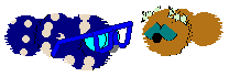 Two BirdWorms in Petz. One of them is dark blue with offwhite spots, cyan eyes, and blue glasses. The other is ginger-coloured with aqua eyes, a black beak, and two white bows.