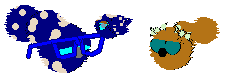 Blueberry Jam and Dust Bunny stand on either side of Bluscreen.