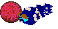 Bluescreen plays with the red yarn ball.