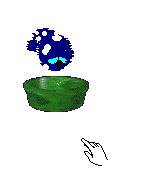 Bluescreen jumps up and flops ungracefully beside a cursor of a hand.