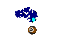Bluescreen plays with a brown, paw-print marked ball.