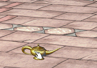 Bluescreen running in terror as the hand cursor rubs the lamp.