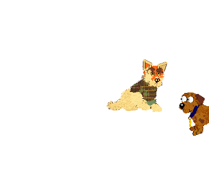 Sunny II and Fox jump to be with each other. A red heart proclaiming the two to be having a puppy pops up.