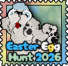 An Easter stamp for the 2026 Easter Egg Hunt event, depicting a blue-eyed white dog in Petz behind the words 'Easter Egg Hunt 2026'.