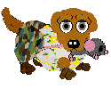 An orange Dachshund in Petz holds a grey mouse in her mouth.