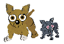 A Chihuahua puppy in Petz stands next to a Tinybaby Dog puppy. The latter is about half the size of the former.
